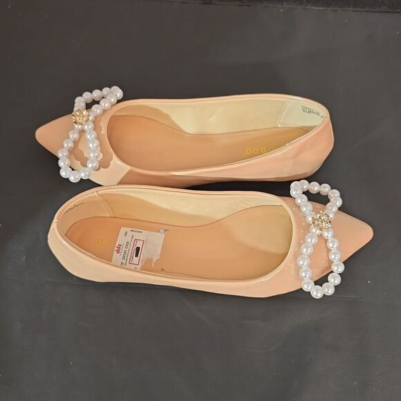 BRAND NEW BAMBOO PEARL STUDDED BOWNOT POINTED TOE FLAT SHOE G1 - Picture 5 of 12